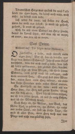 Das Dritte. Anwort auf: Dir folgen meine Thränen [et]c.