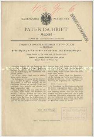 Patentschrift einer Befestigung der Grubber am Rahmen von Dampfpflügen, Patent-Nr. 20085