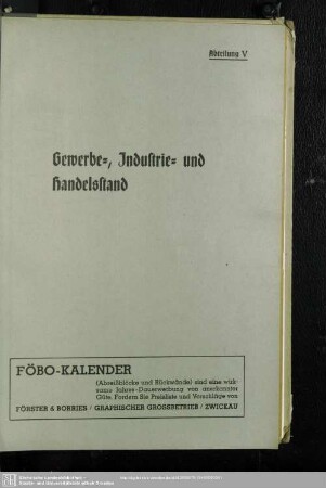 Abteilung V. Berufsklassen und Gewerbebetriebe : Abteilung V. Gewerbe-, Industrie- und Handelsstand