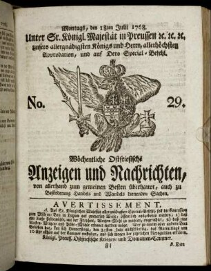 No. 29. Montags, den 18ten Julii 1768.
