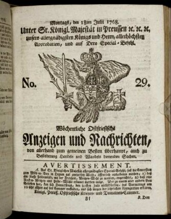 No. 29. Montags, den 18ten Julii 1768.