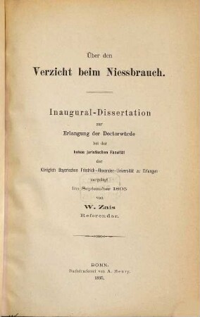 Über den Verzicht beim Niessbrauch