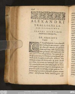 Alexandri Tralliani Liber Duodecimus. Ioanne Guinterio Andernaco interprete.