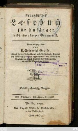 Französisches Lesebuch für Anfänger : nebst einer kurzen Grammatik