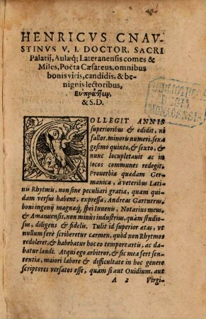 Proverbialia Dicteria : Ethicam Et Moralem Doctrinam complectentia, Versibus veteribus Rhytmicis, ab antiquitate mutuatis, vna cum Germanica interpretatione, conscripta, & studiose collecta