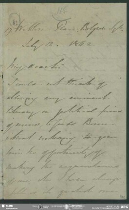 Eigenh. Brief von Thomas Wyse an August Wilhelm von Schlegel, London, 12.07.1842