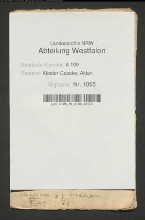 Verzeichnis der zum Schüttenhof in Völlinghausen gehörigen Ländereien.