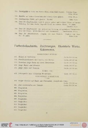 Farbenholzschnitte. Zeichnungen. Illustrierte Werke. Kakemonos (Nr. 397-982)