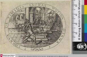 [Herkules opfert nach dem Sieg ein Reh und das Geweih für Diana; Hercule sacrifie une biche et le bois d'un cerf à Diane, après cette victoire]