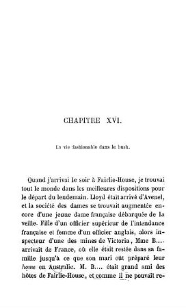 CHAPITRE XVI. - La vie fashionable dans le bush