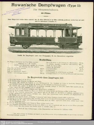 Rowan´sche Dampfwagen (Type 11) für Strassenbahnen