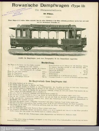 Rowan´sche Dampfwagen (Type 11) für Strassenbahnen