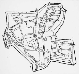 Hildesheim, Lageplan mit wichtigen Gebäudegruppen