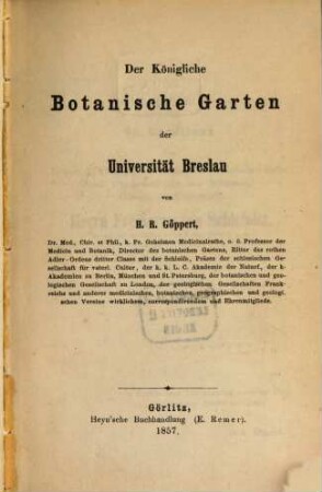 Der Königliche Botanische Garten der Universität Breslau