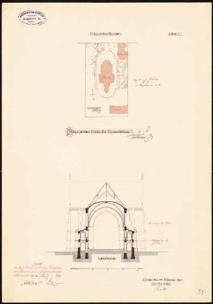Evangelische Erlöserkirche, Berlin-Rummelsburg: Lageplan 1:1000 und Querschnitt