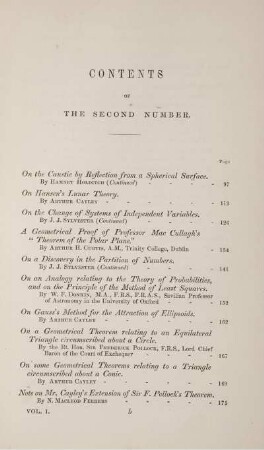 Contents of the second number.