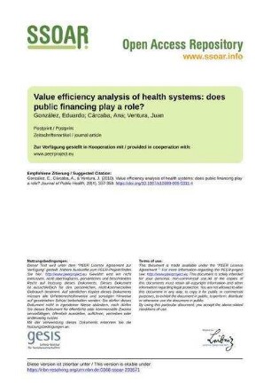 Value efficiency analysis of health systems: does public financing play a role?