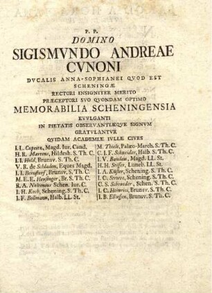 P. P. Domino Sigismundo Andreae Cunoni