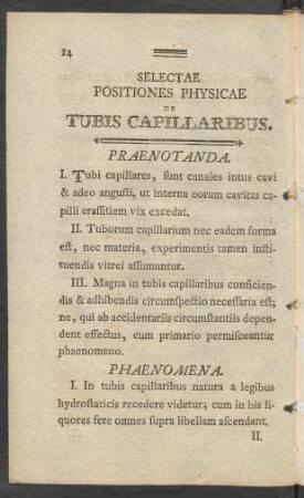 Selectae Positiones Physicae De Tubis Capillaribus