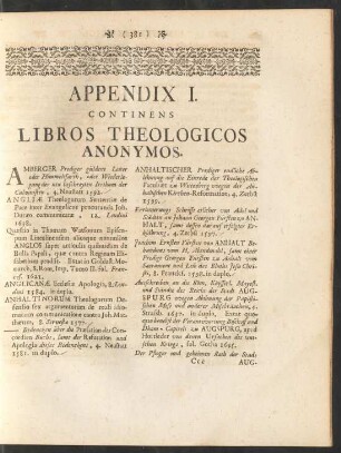 Appendix I. Continens Libros Theologicos Anonymos