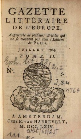 Gazette littéraire de l'Europe. 2. 1764, 3 - 4 (Juli und Aug.)