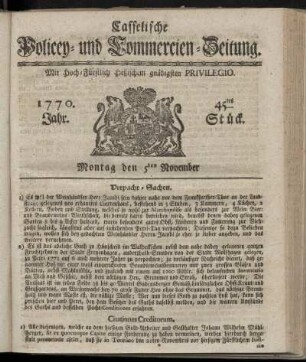 45tes Stueck, Montag den 5ten November. 1770