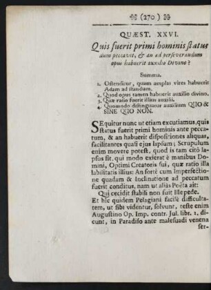 Quaest. XXVI. Quis fuerit primi hominis status dum peccavit ...