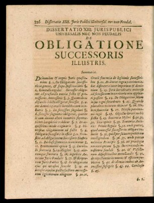 Dissertatio XIII. Juris Publici Universalis Nec Non Feudalis De Obligatione Successoris Illustris