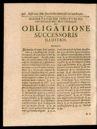Dissertatio XIII. Juris Publici Universalis Nec Non Feudalis De Obligatione Successoris Illustris