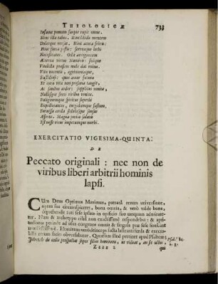 Exercitatio Vigesima-Quinta. De Peccato originali: nec non de viribus liberi arbitrii hominis lapsi.