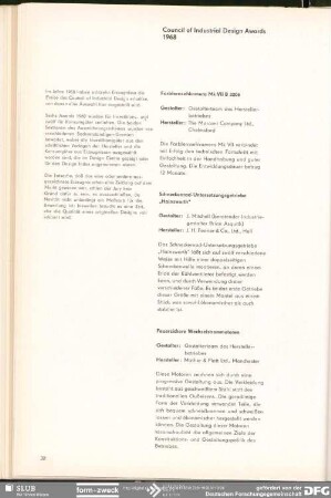 Council of Industrial Design Awards 1968 : Produktgestaltung