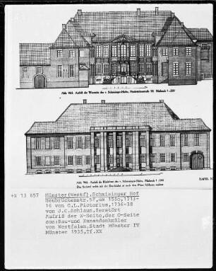 Münster (Westfalen), Schmisinger Hof, Neubrückenstraße 58, Aufriß der West- und Ostseite