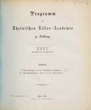 Programm der Rheinischen Ritter-Academie zu Bedburg. 35. 1877/78