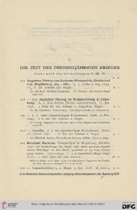 V. Die Zeit des Dreissigjährigen Krieges (Nr. 197 - 304)