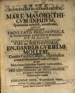 Dissertatio Historico-Critica, qvâ Mare Masorethicvm Infidvm, Specimine notabili, monstratur