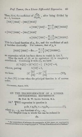 On the transformation of a linear differential expression.