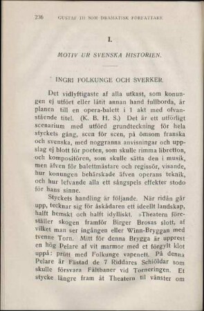 I. Motiv Ur Svenska Historien.