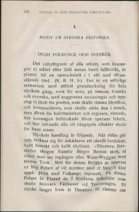 I. Motiv Ur Svenska Historien.