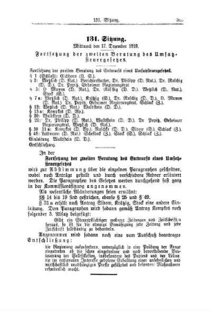 131. Sitzung. Mittwoch den 17. Dezember 1919