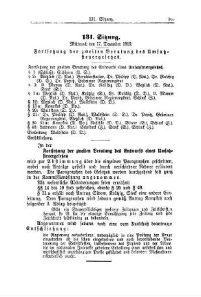 131. Sitzung. Mittwoch den 17. Dezember 1919
