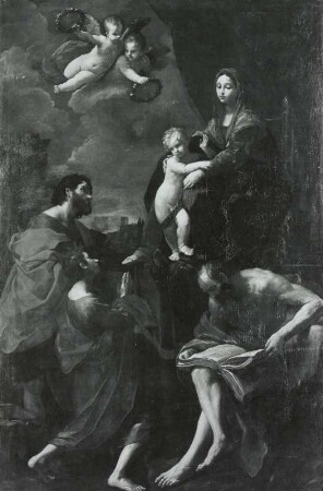 Thronende Maria mit drei Heiligen