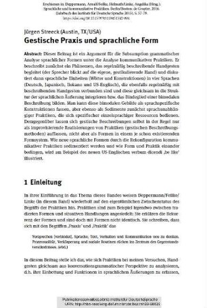 Gestische Praxis und sprachliche Form