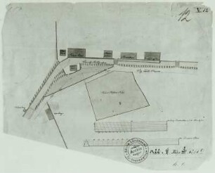 Dresden-Löbtau, Pulvermühle, Lageplan, lavierte Federzeichnung, 19. Jh.