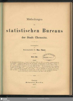 3.1877: Mittheilungen des Statistischen Bureaus der Stadt Chemnitz