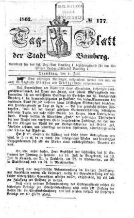 Tag-Blatt der Stadt Bamberg. 1862 = Jg. 29, [2] = Juli - Dez