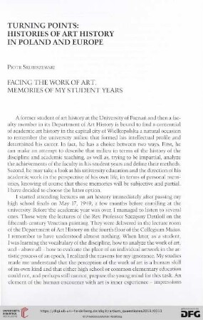 Facing the work of art : memories of my student years