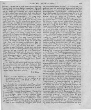Louis, P. C. A.: Anatomisch-pathologische Untersuchungen ... . Aus dem Franz. übers. von G. Bünger. Berlin: Laue 1827