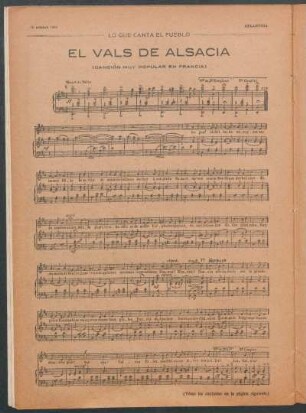 El vals de Alsacia : Lo que canta el pueblo. - Canción muy popular en Francia