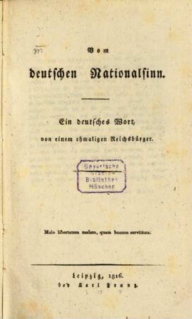 Vom deutschen Nationalsinn : ein deutsches Wort