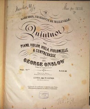 Quintuor : pour piano, violon, viola, violoncelle & contrebasse